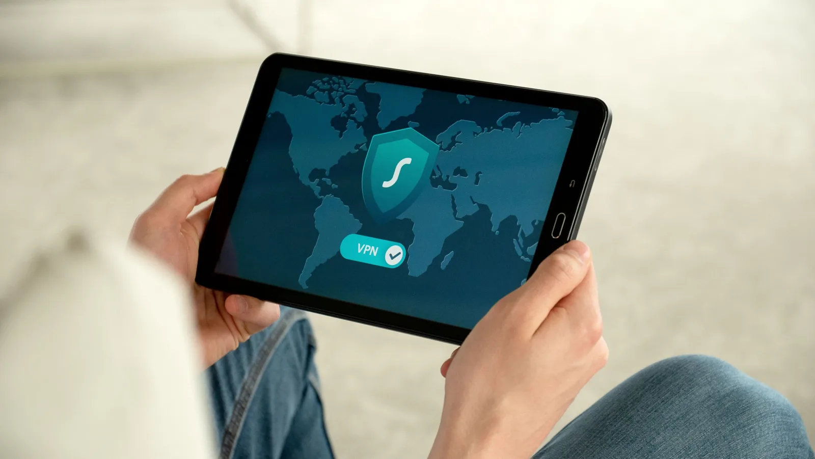 Person using a secure app on a tablet