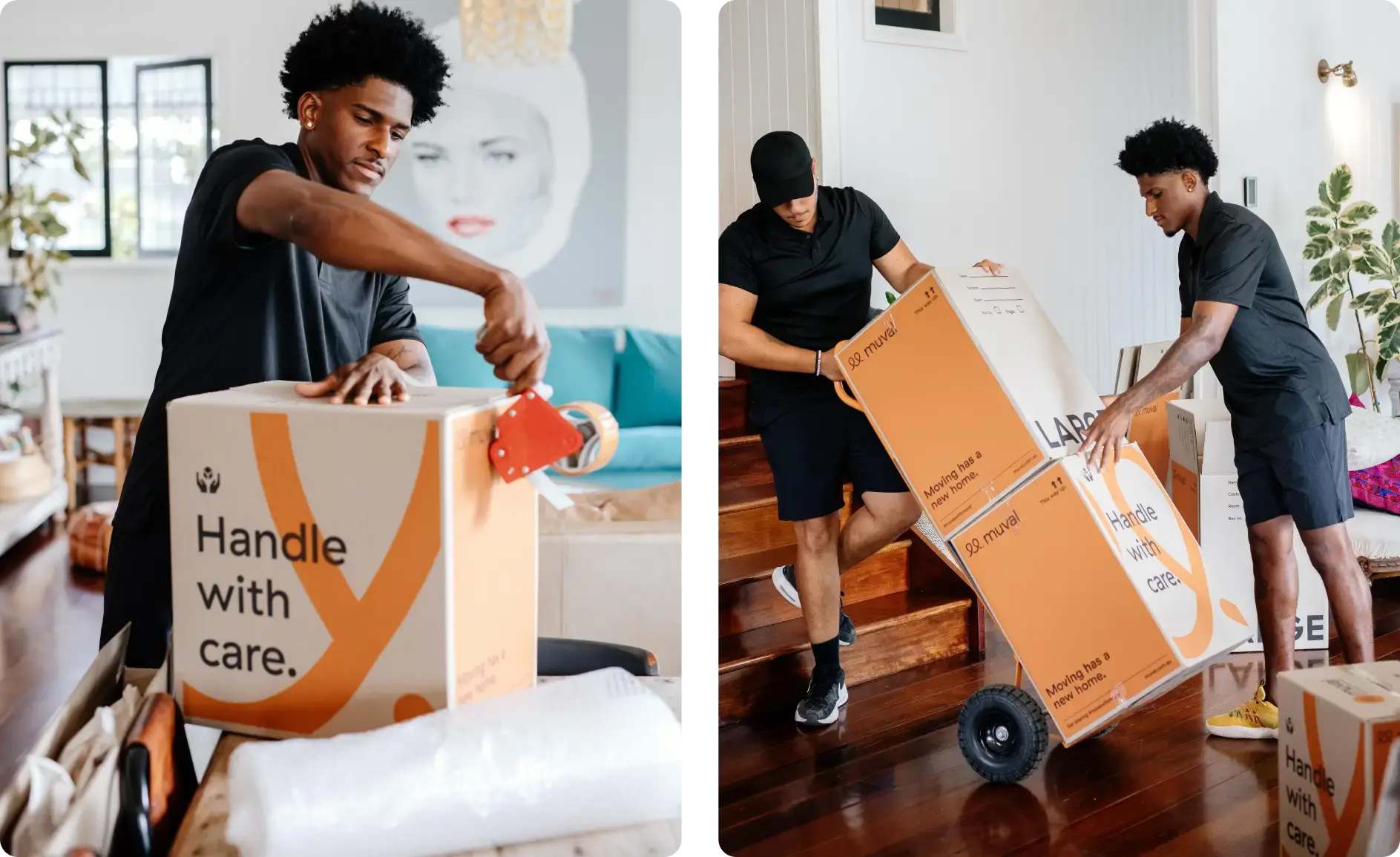 Muval removalists packing and moving branded Muval boxes